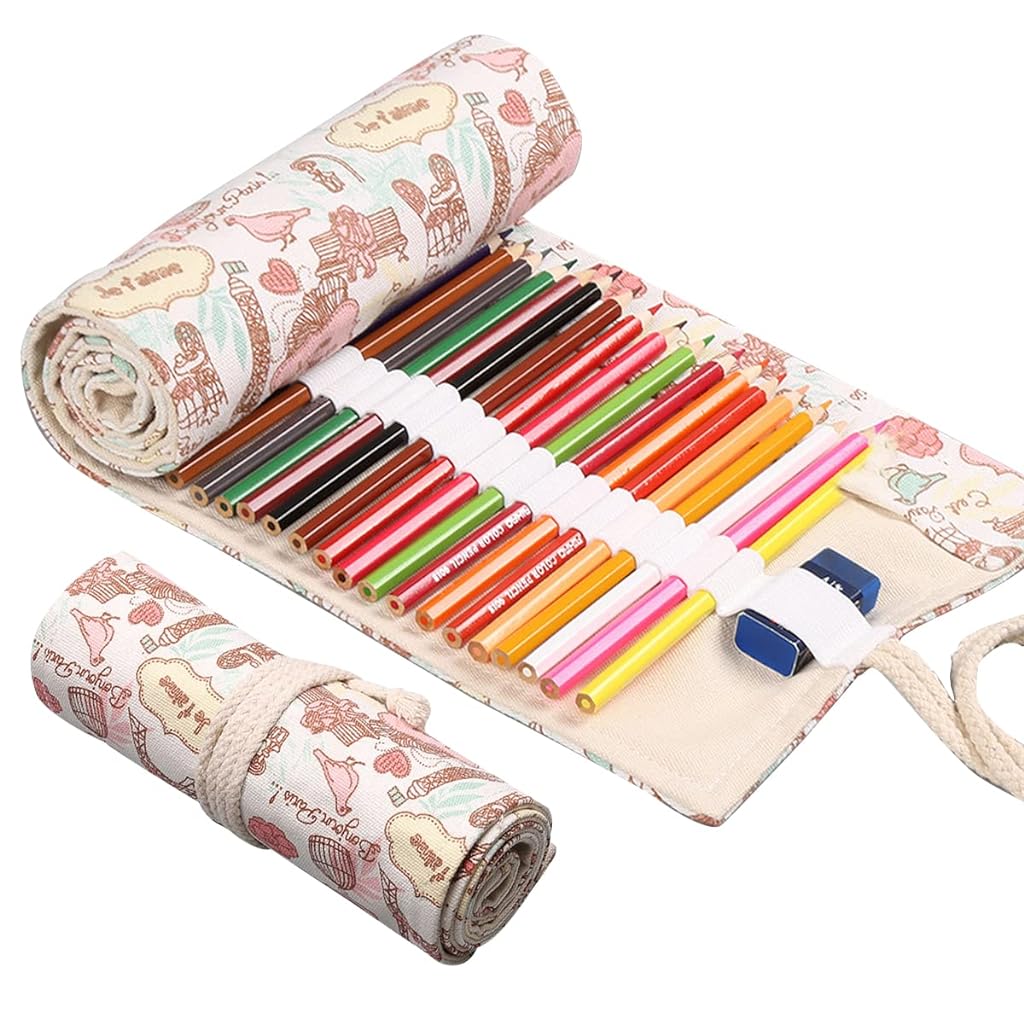 HASTHIP Canvas Pencil Wrap Case with 48 Slots, Roll Up Pencil Pouch, Pencil Roll Wrap, Pencil Holder, Aesthetics Eiffel Tower Roll Up Pencil Pouch Gift for Students Sketching (Without Pencil) HASTHIP Canvas Pencil Wrap Case with 48 Slots, Roll Up Pencil Pouch, Pencil Roll Wrap, Pencil Holder, Aesthetics Eiffel Tower Roll Up Pencil Pouch Gift for Students Sketching (Without Pencil)